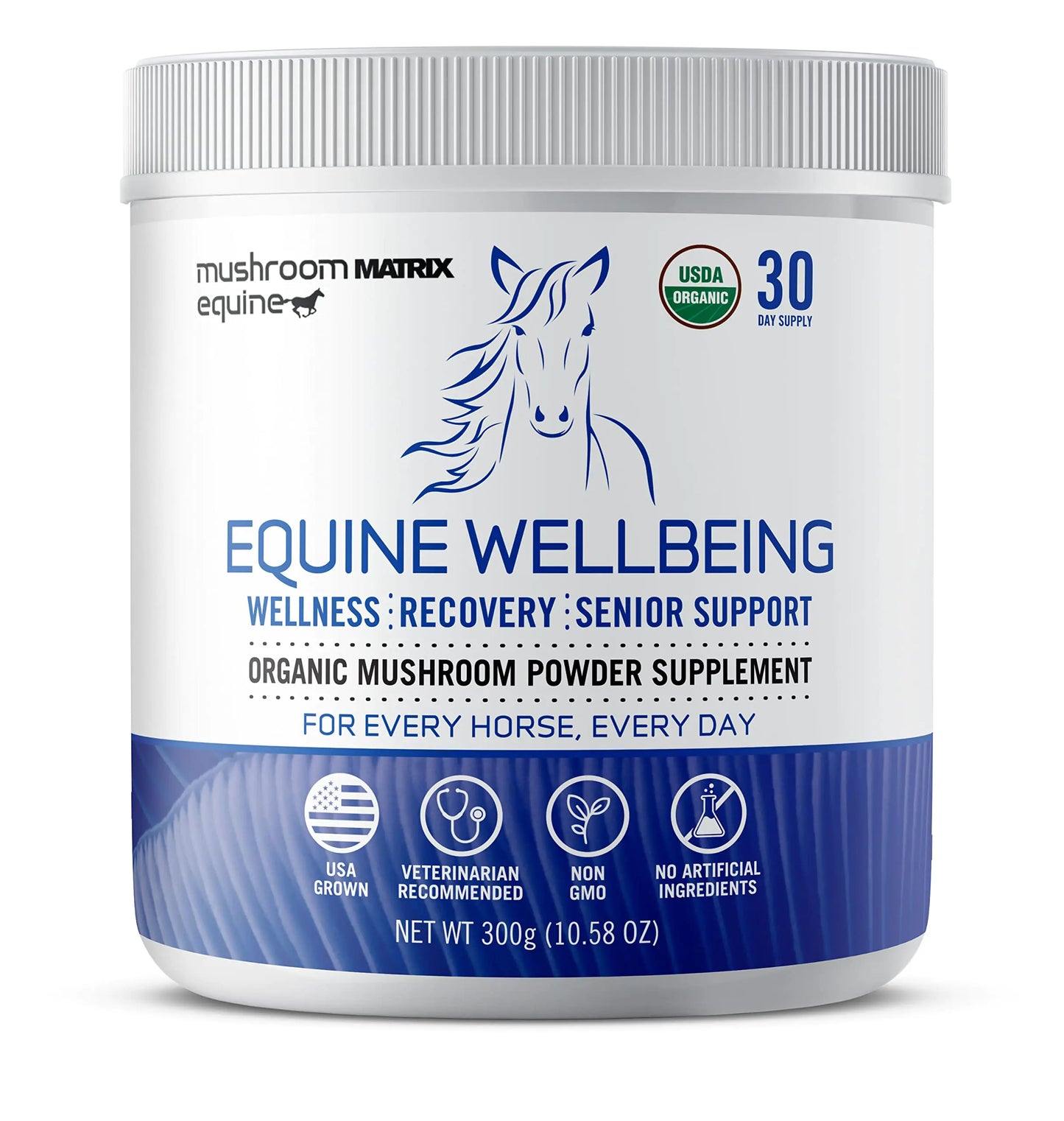 Om Mushroom Matrix - Equine | Wellbeing | USA Grown Human-Grade Organic Mushroom Powder Show Safe Horse Supplement | Wellness Recovery & Senior Support | 300 Grams 10.5 oz - The One Stop Equine Shop