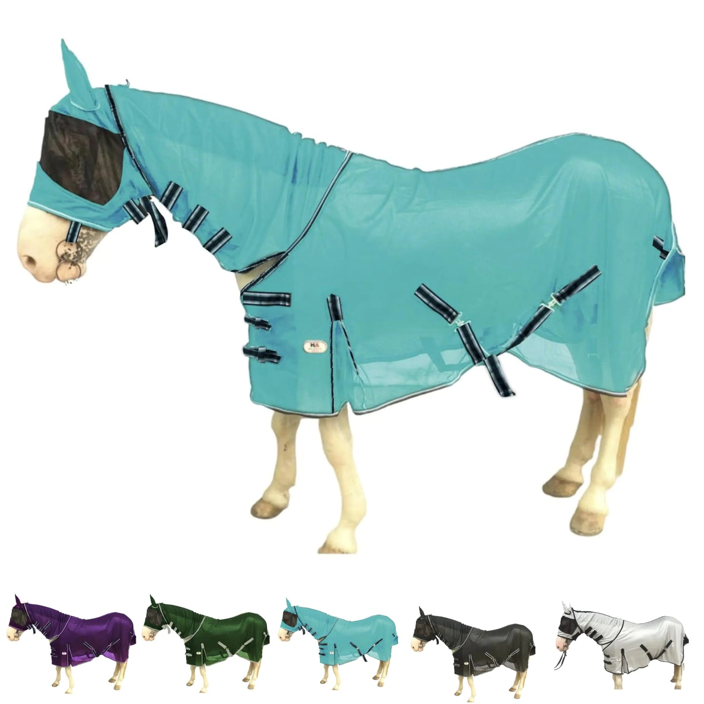 Majestic Ally Horse Fly Sheet with Neck Cover and Head Mask Breathable UV and Bite Equine Protection Adjustable Body Straps Boarding or Turnout Accessory Contoured Fit (Turquoise 76 Inch) - The One Stop Equine Shop