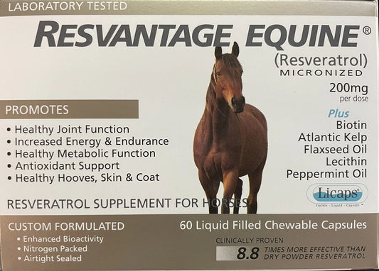 Resvantage Equine Supplement 60 chewable resveratrol Liquid Filled Capsules for Horses