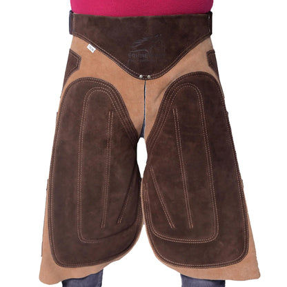Equine Care Farrier Apron - 23" Cowhide Suede Leather Back Support 4 Knife Pockets 2 Nail Magnets Adjustable 28-52" Waist Knee Pads – Durable Farrier Chaps for Horse Shoeing & Hoof Trimming. - The One Stop Equine Shop