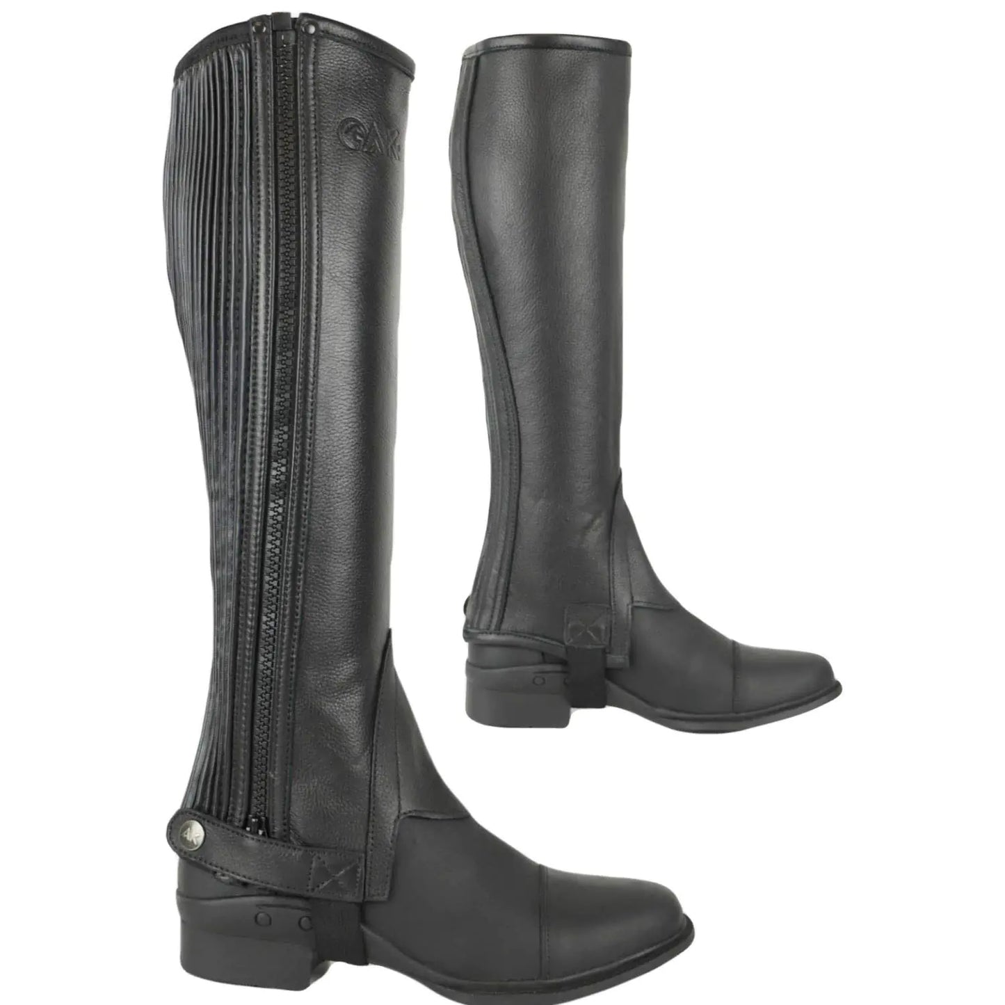 AK New Unisex Side Zip with Stretch Panel Full Grain Leather Equestrian Horse Riding Half Chaps AKRS-1022 (Black 2XL) - The One Stop Equine Shop