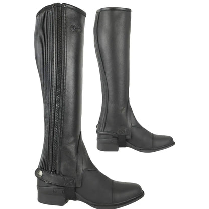 AK New Unisex Side Zip with Stretch Panel Full Grain Leather Equestrian Horse Riding Half Chaps AKRS-1022 (Black 2XL) - The One Stop Equine Shop