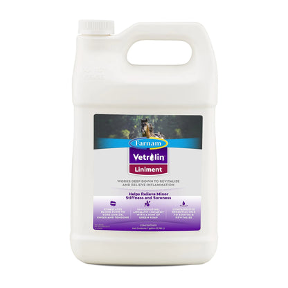 Farnam Vetrolin Horse Liniment for Muscle Soreness Stiffness and Inflammation Relief on Horses Helps Reduce Swelling 128 Ounces - The One Stop Equine Shop