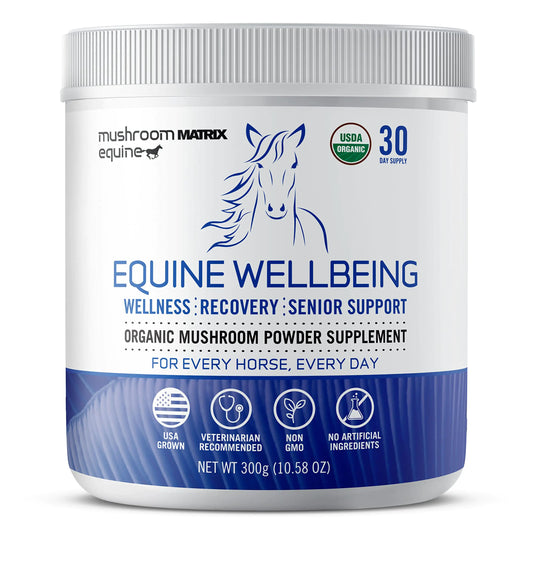 Om Mushroom Matrix - Equine | Wellbeing | USA Grown Human-Grade Organic Mushroom Powder Show Safe Horse Supplement | Wellness Recovery & Senior Support | 300 Grams 10.5 oz - The One Stop Equine Shop