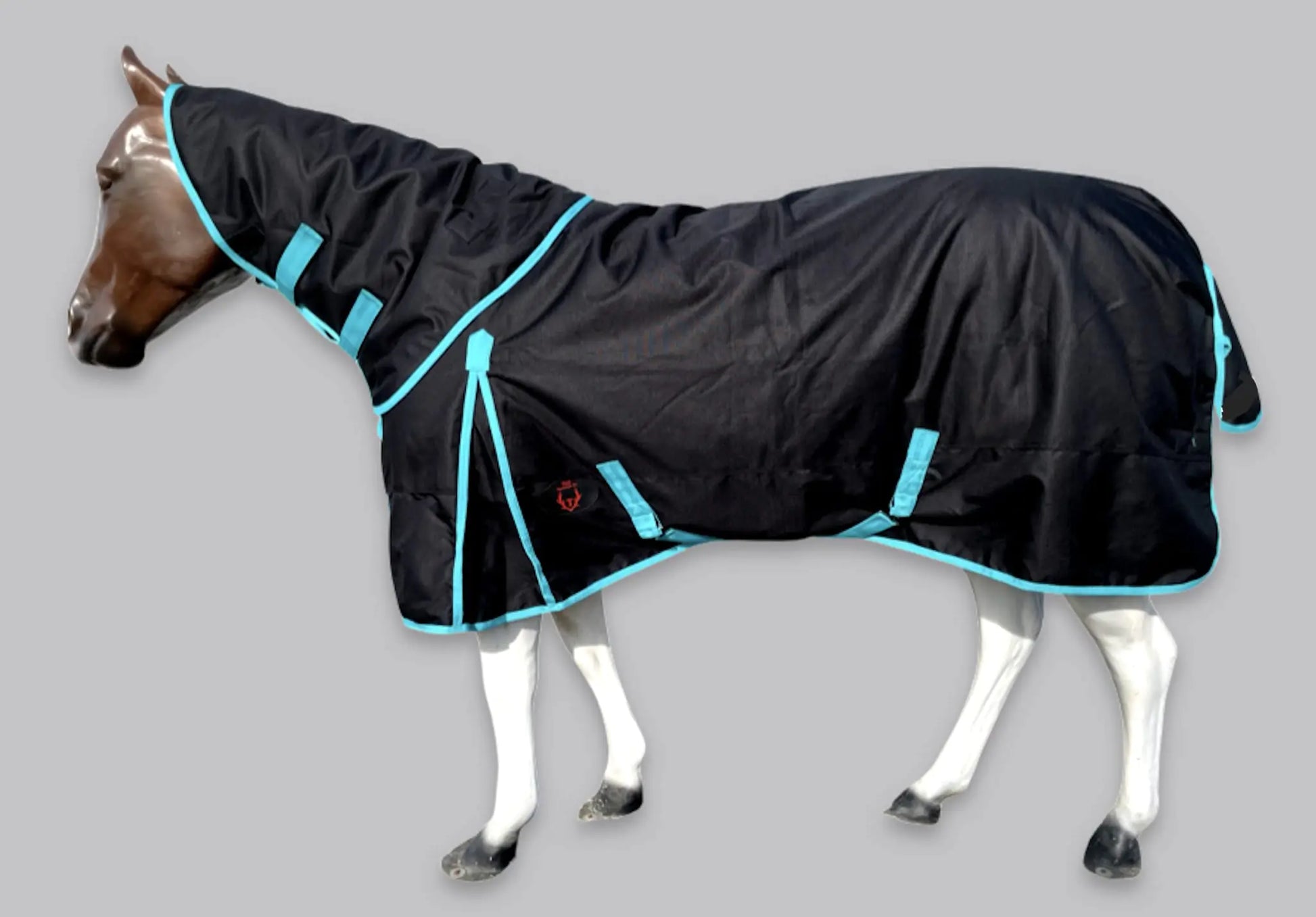 Tech Equestrian Horse RAIN Sheet with Neck Cover | 1200Denier Horse Rainsheet with Hood | Horse Turnout Sheet With Neck |Horse Rainsheet Combo (Waterproof | Breathable) (Black-with-Turquoise-Trim 76) - The One Stop Equine Shop