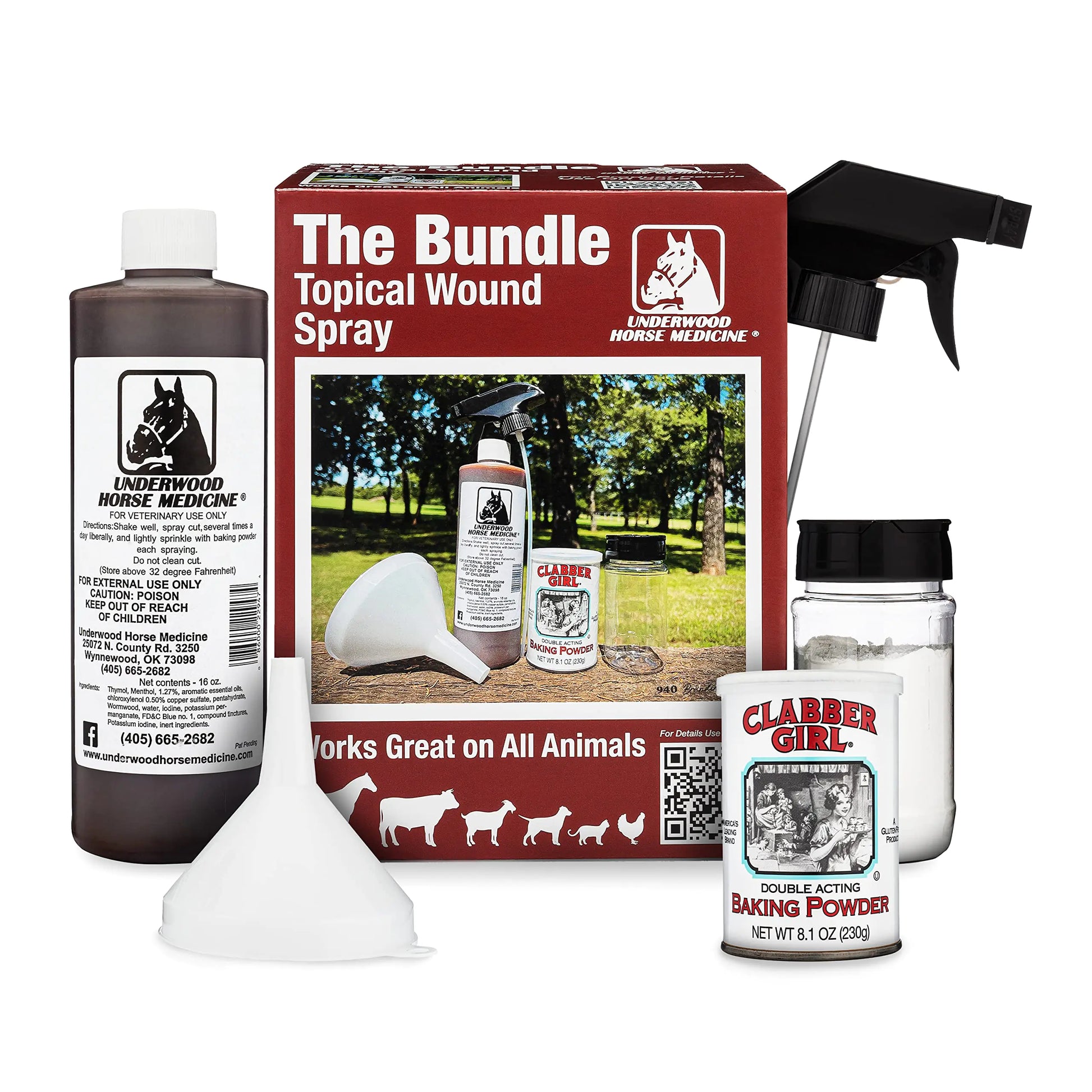 Topical Wound Spray Kit - 16oz Refill Bottle w/Baking Powder Funnel Spray Trigger & Shaker - Pet First Aid Kit – Equine First Aid Kit for Horses – Antiseptic Spray for Wounds – Horse First Aid Kit - The One Stop Equine Shop