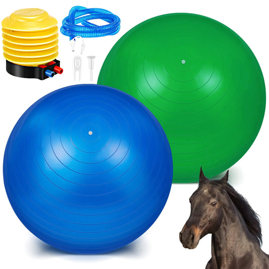 2 Pcs 40 Inch Horse Ball for Play Large Horse Ball Big Herding Ball for Horse Anti Burst Horse Soccer Ball Giant Horse Play Ball Toys for Horses to Play with Pump Included (Green Blue 40 Inch) - The One Stop Equine Shop
