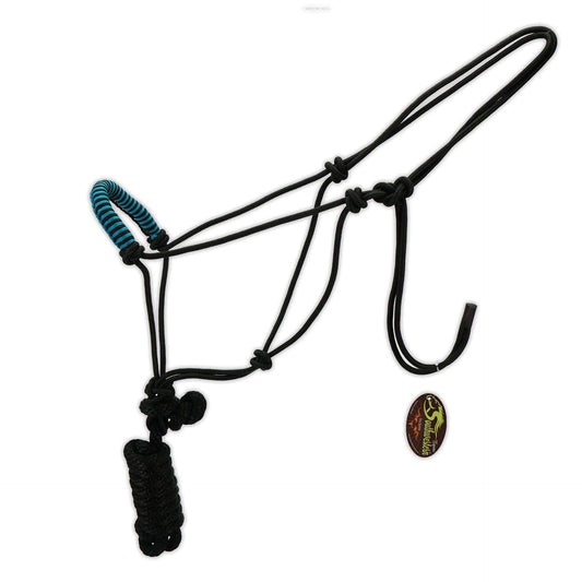 SOUTHWESTERN Rope Halter and Lead with Designer Braided Nose Band Equine (Black & Turquoise) - The One Stop Equine Shop