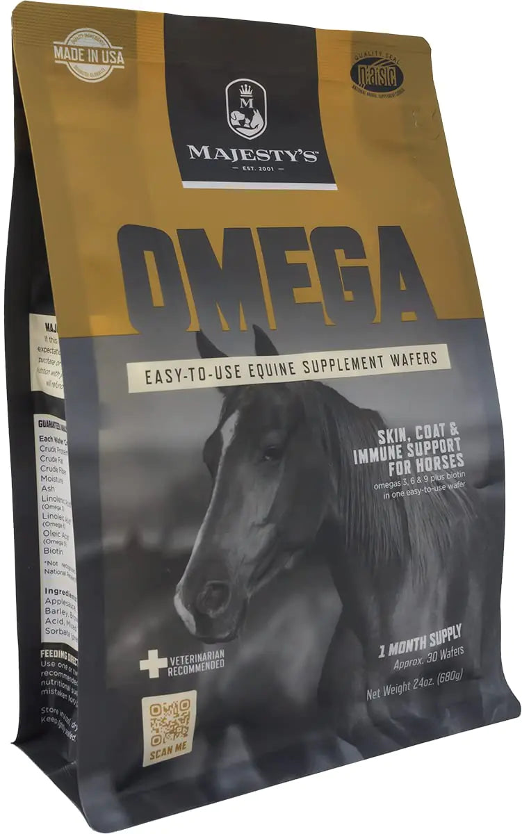 Majestys Omega Wafers - Superior Horse / Equine Skin Coat and Immune Support Supplement - Omega 3 6 9 and Biotin - 30 Count (1 Month Supply) - The One Stop Equine Shop