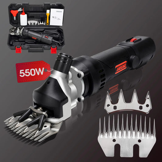 AMYWMS Sheep Shears Electric 550W - Upgraded Professional Sheep Clippers One Blade 6 Speed Heavy Duty Livestock Haircut for Grooming Sheep Goats Large Dog Thick Coats Animals No Lubricant(Black) - The One Stop Equine Shop