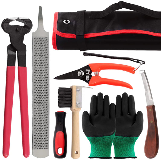 Keadic 7 pcs Horse Farrier Hoof Trimmer Tool Kit Contains Professional Horseshoe Pliers Nipper Hoof Knife Horseshoe Brush and Rasp Hoof Cutter Horses Hoof Trim Set for Horses Cattle Sheep Donkeys