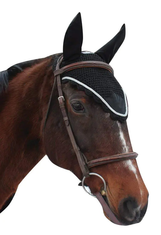 Equine Couture Fly Bonnet with Silver Rope - Pony Color - Black Size - Cob