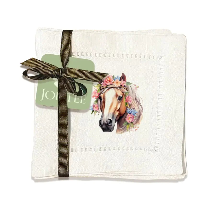 Jolitee Decorative Hemstitch Cocktail Napkins 6"x6" Washable Linen-Like Cloth Napkins Handmade for Entertaining and Everyday Use (Floral Equine) - The One Stop Equine Shop