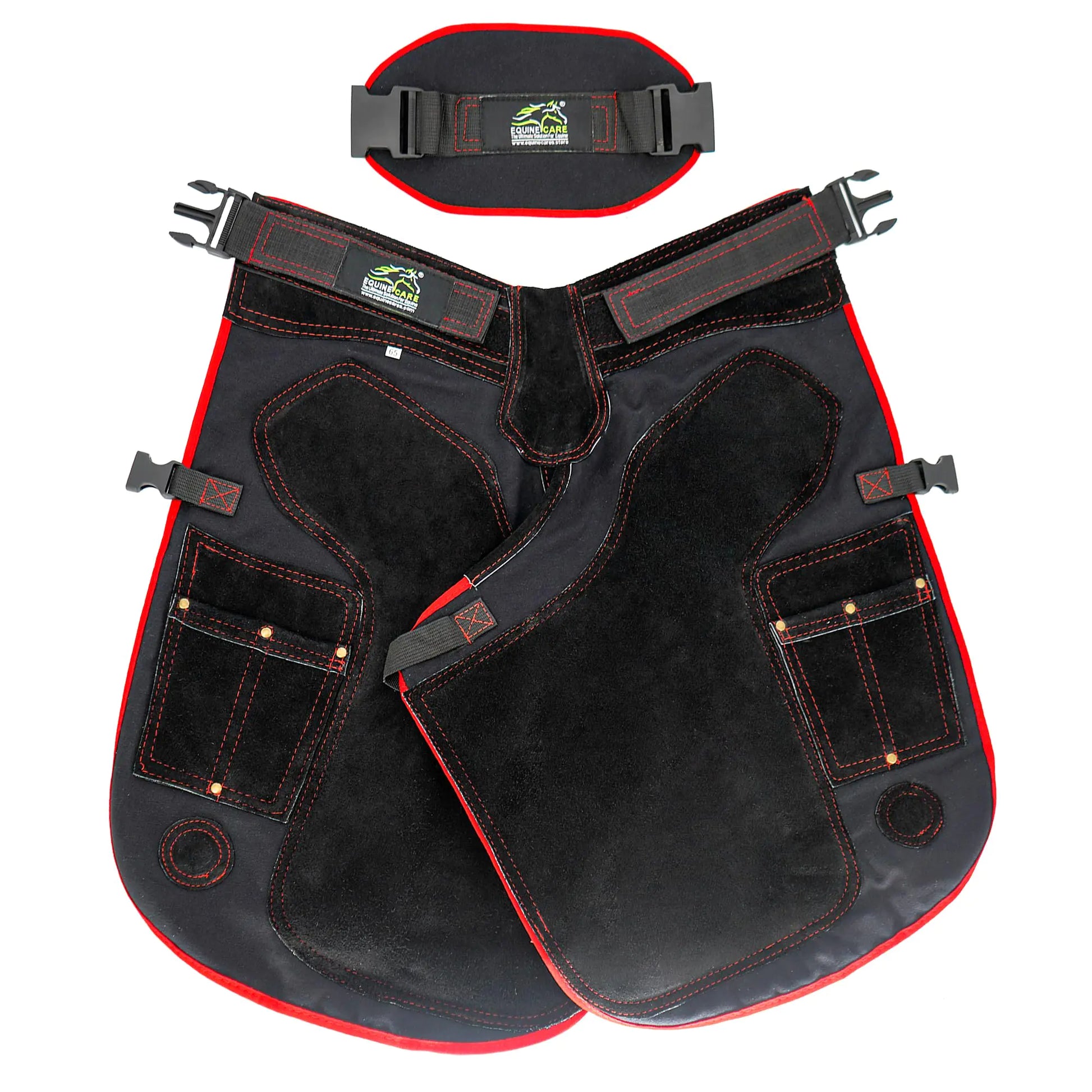 Equine Care Farrier Apron – 29" Cowhide Suede Leather & Canvas Adjustable Waist (28-52") Air Mesh Back 4 Knife Pockets 2 Nail Magnets – Farrier Chaps for Horse Shoeing & Hoof Trimming - The One Stop Equine Shop