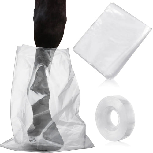 Huhumy 20 Pcs Disposable Soak Boot Hoof with 1 Roll of Adhesive Tape Horses Soaking Boot Bag Equine Soaker Sack for Thrush Bacterial Infection Treating Hooves Care Liquid Treatment Equine Donkey Draft - The One Stop Equine Shop
