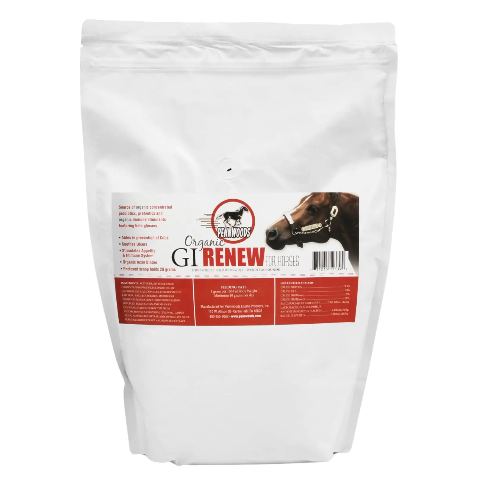 Pennwoods GI Renew Probiotics for Equine Immune and Appetite Stimulation Prebiotics Digestive Enzymes | Horse Supplement Providing Ulcer Relief and Organic Toxin Binder 5 LB Pouch - The One Stop Equine Shop