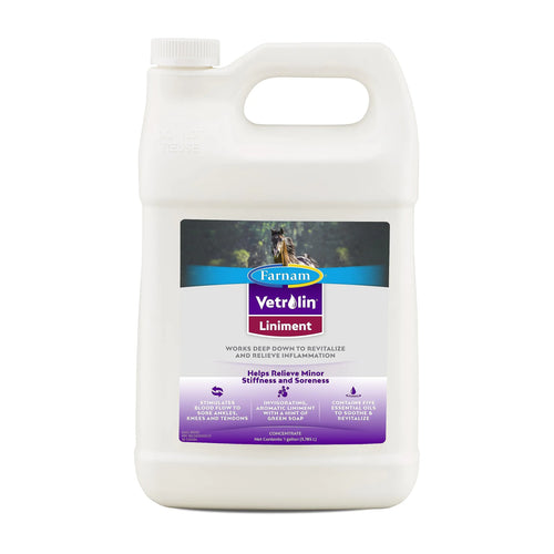 Farnam Vetrolin Horse Liniment for Muscle Soreness Stiffness and Inflammation Relief on Horses Helps Reduce Swelling 128 Ounces - The One Stop Equine Shop
