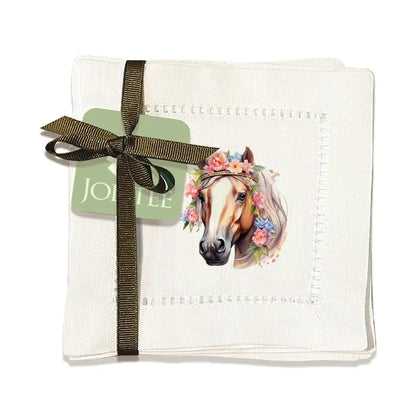 Jolitee Decorative Hemstitch Cocktail Napkins 6"x6" Washable Linen-Like Cloth Napkins Handmade for Entertaining and Everyday Use (Floral Equine) - The One Stop Equine Shop