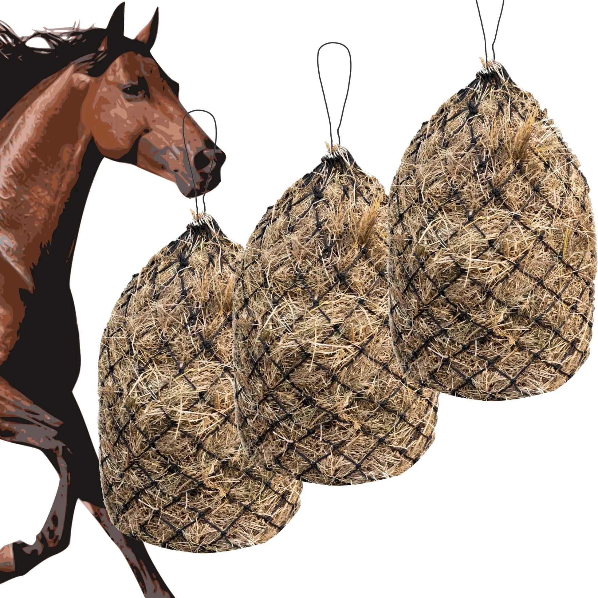 HIRQUITICKE 3 Pack Hay Nets for Horses Slow Feed - Feeding Holes 2" - Horse Supplies Hay Bags Feeder Goats - The One Stop Equine Shop