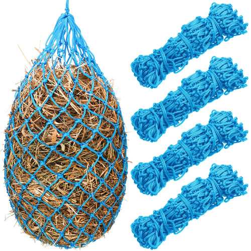 Nuenen 4 Pcs Slow Feed Hay Bag 40 Inch Hay Nets for Horses Hanging Hay Feeder for Goats 2 x 2 Inch Mesh Holes Horse Hay Bag Horse Feeding Supplies for Trailer and Stall Simulates Grazing (Sky Blue) - The One Stop Equine Shop