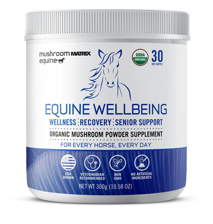 Om Mushroom Matrix - Equine | Wellbeing | USA Grown Human-Grade Organic Mushroom Powder Show Safe Horse Supplement | Wellness Recovery & Senior Support | 300 Grams 10.5 oz - The One Stop Equine Shop