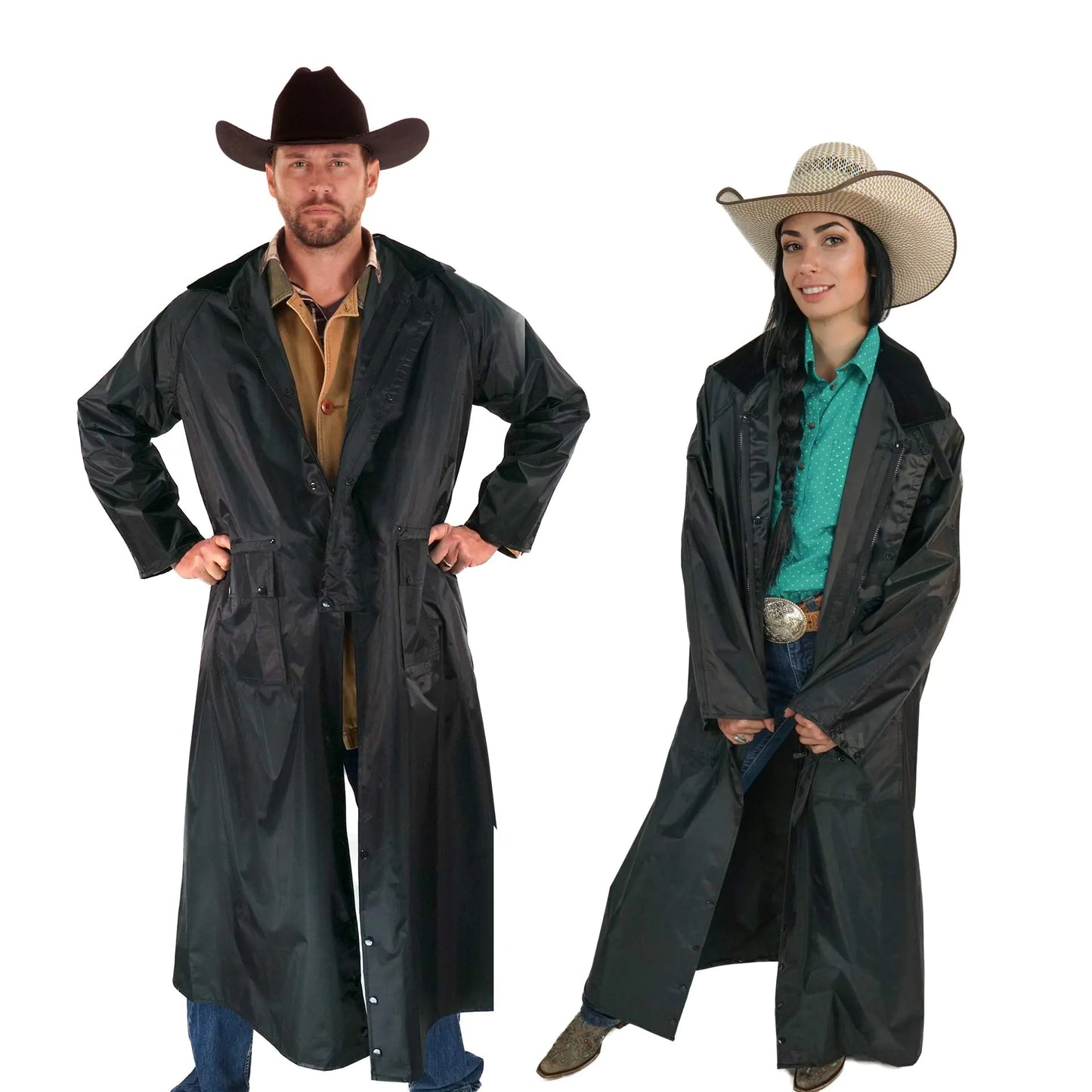 Southwestern Equine American Cowboy Saddle Slicker Rain Coat Duster – 100% Waterproof Full Length Unisex (Black XXX-Large) - The One Stop Equine Shop