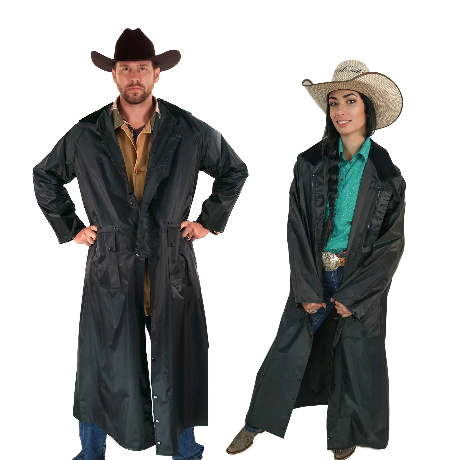 Southwestern Equine American Cowboy Saddle Slicker Rain Coat Duster – 100% Waterproof Full Length Unisex (Black XXX-Large) - The One Stop Equine Shop