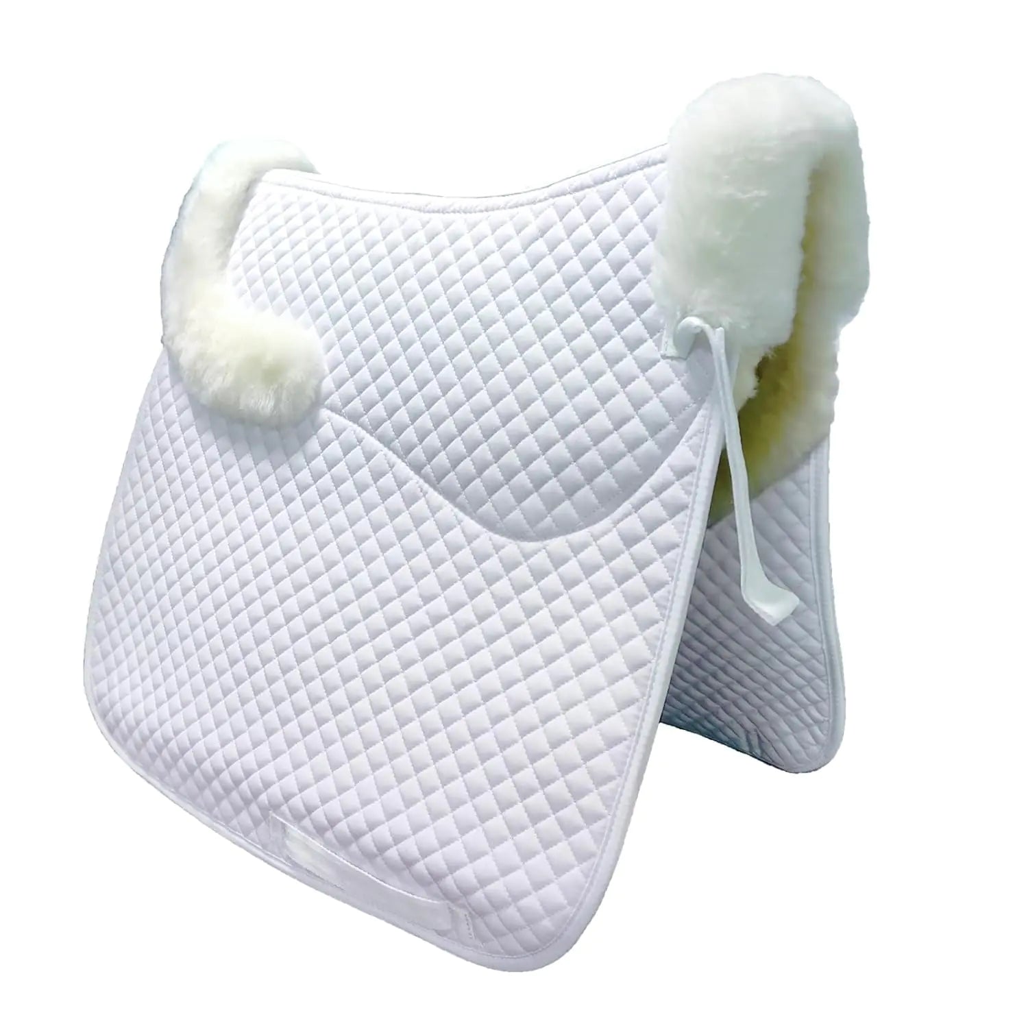 Woolous White Dressage Sheepskin Saddle Pad Square Horse Saddle Pad Cotton Lining with Sheep Skin Trim for Equestrian Riding (White/Ivory) - The One Stop Equine Shop
