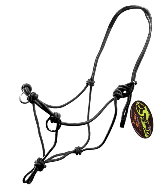 Southwestern Equine Side Pull Rope Halters with Nickle Plated Rings (Horse Black) - The One Stop Equine Shop