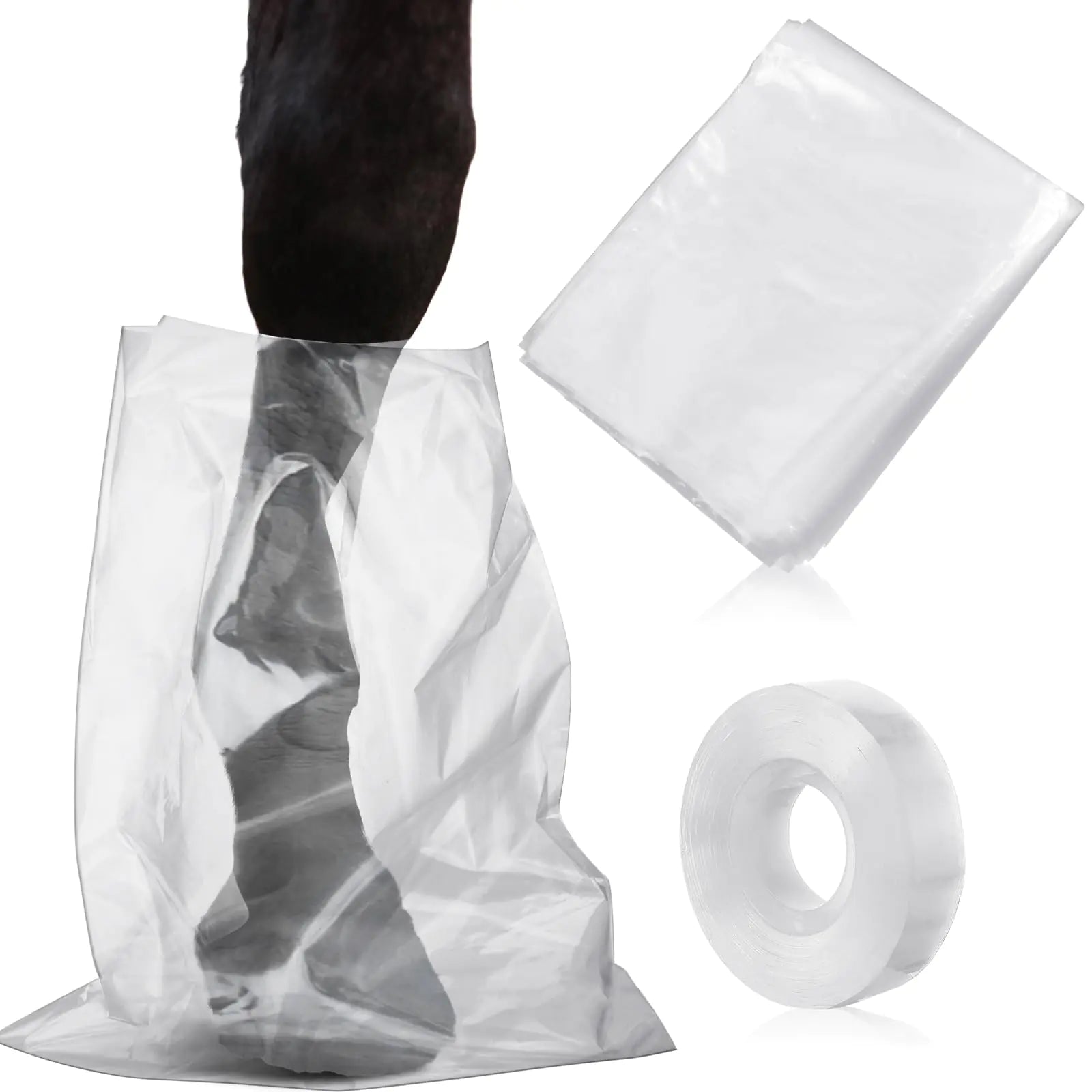Huhumy 20 Pcs Disposable Soak Boot Hoof with 1 Roll of Adhesive Tape Horses Soaking Boot Bag Equine Soaker Sack for Thrush Bacterial Infection Treating Hooves Care Liquid Treatment Equine Donkey Draft - The One Stop Equine Shop