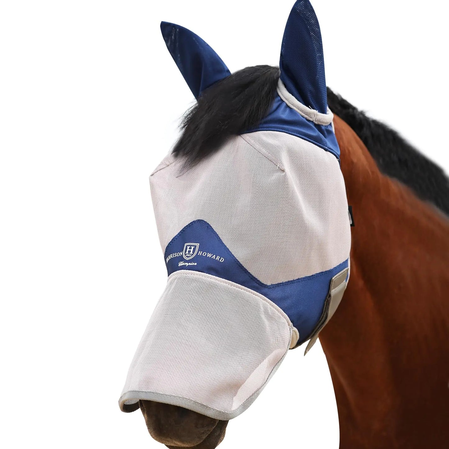 Harrison Howard Full Face Horse Fly Mask UV Protection and Breathable Mask for Equine Use Comfortable Fly Mask for Horses Navy S - The One Stop Equine Shop