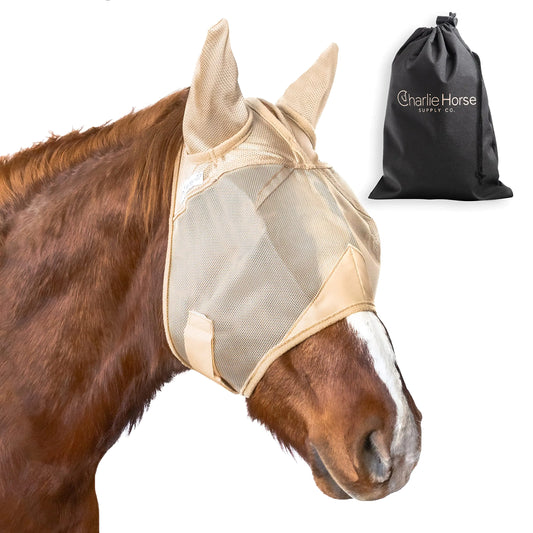 Charlie Horse Fly Masks for Horses with Ears Durable Stretch Horse Fly Mask with Ears Comfortable Fly Mask for Horses Equine Fly Mask Horse Eye Protector with Storage Bag (XL) - Warmblood - The One Stop Equine Shop
