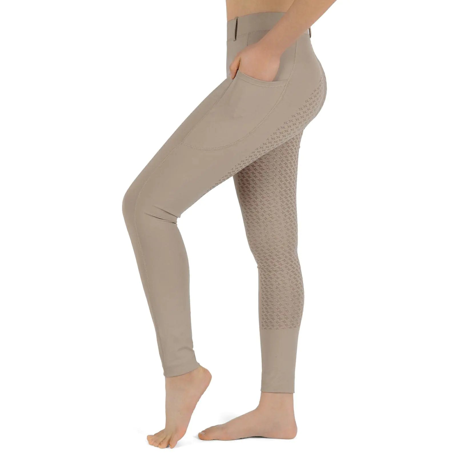 Turnhier Girls Horse Riding Pants Kids Equestrian Breeches Belt Loops Full Seat Silicone Youth Schooling Tights Pocket(KhakiM) - The One Stop Equine Shop
